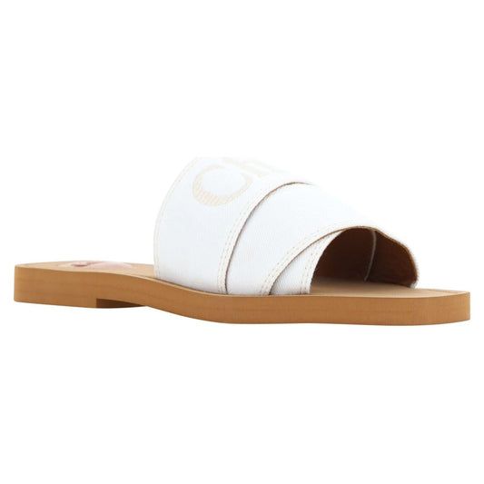 Chloé Elegant White Cotton Slide Sandals white-cotton-slides-woody-sandals