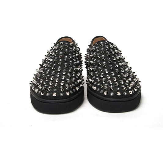 Christian Louboutin | Black/Crystal Sv Version Roller 1c1s Flat Shoes | McRichard Designer Brands