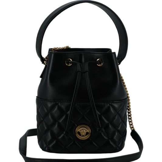 Versace | Black Calf Leather Small Bucket Shoulder Bag| McRichard Designer Brands   
