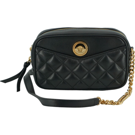 Versace | Black Lamb Leather Small Camera Crossbody Bag| McRichard Designer Brands   