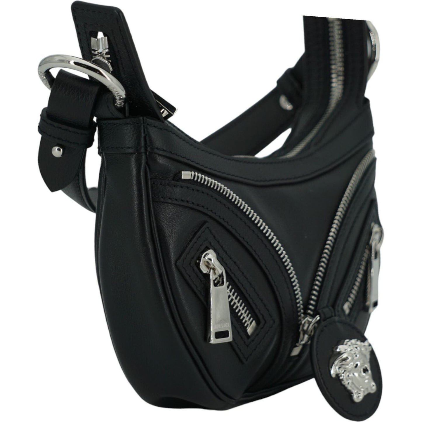 Versace Elegant Black Mini Hobo Shoulder Bag black-calf-leather-hobo-mini-shoulder-bag