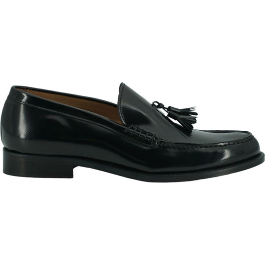 Saxone of Scotland Elegant Black Calf Leather Loafers - Men's Classic Footwear black-spazzolato-leather-mens-loafers-shoes-1