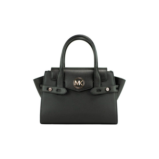 Michael Kors | Carmen Medium Black Gold Saffiano Leather Satchel Handbag Purse Bag| McRichard Designer Brands   