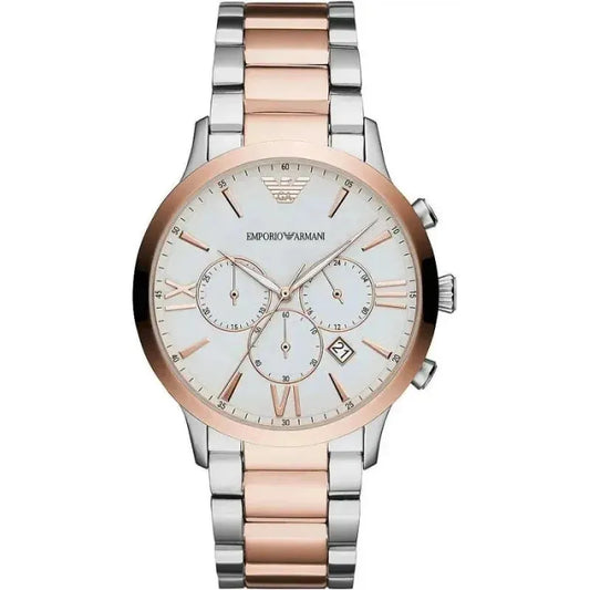 Emporio Armani Elegant Two-Tone Timepiece for Men silver-and-bronze-steel-chronograph-watch