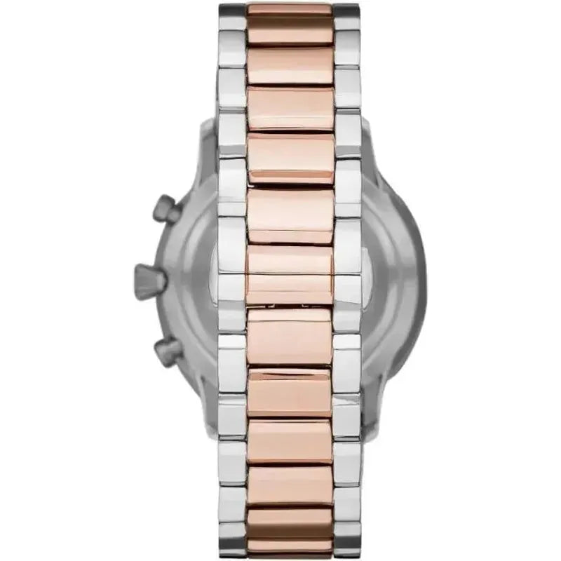 Emporio Armani Elegant Two-Tone Timepiece for Men silver-and-bronze-steel-chronograph-watch