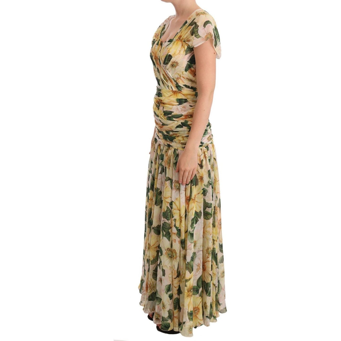 Dolce & Gabbana Floral Elegance Silk Pleated Maxi Dress WOMAN DRESSES yellow-silk-floral-print-pleated-max-dress