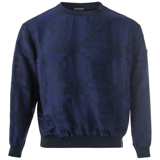 Emporio Armani Elegant Blue Geometric Linen Sweatshirt rounded-neck-sweatshirt-in-blue-with-zip-detail Felpa_Blu_armani-3_23MG-158-161-1-1-f5d4972a-7b5.jpg