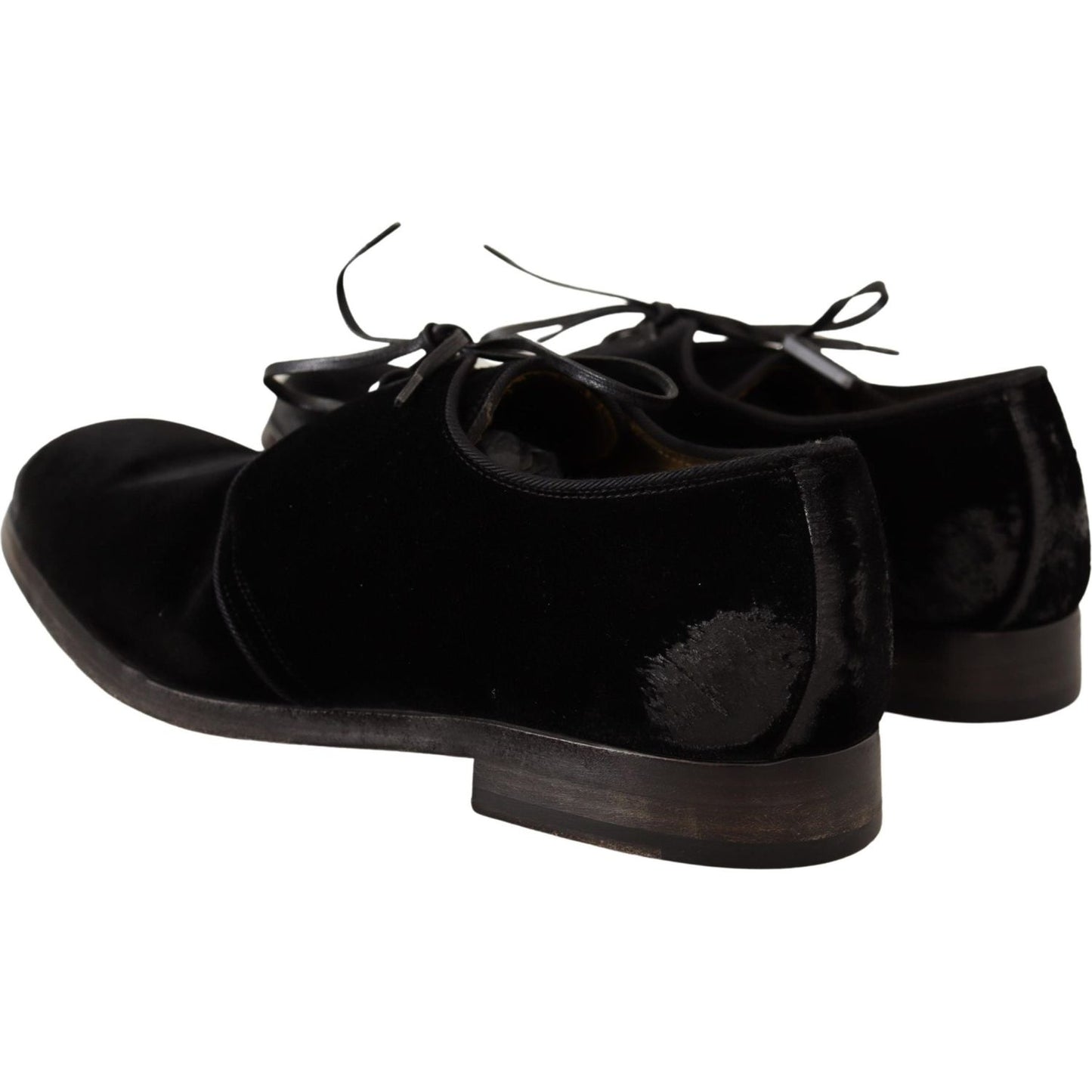 Dolce & Gabbana Elegant Black Velvet Derby Shoes Dress Shoes black-velvet-lace-up-aged-style-derby-shoes