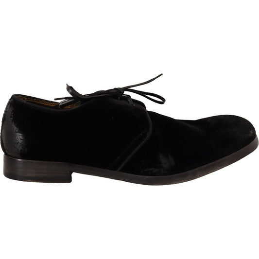 Dolce & Gabbana Elegant Black Velvet Derby Shoes Dress Shoes black-velvet-lace-up-aged-style-derby-shoes IMG_0009-scaled-596de5ea-f97.jpg