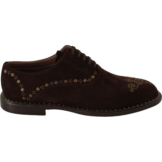 Dolce & Gabbana Elegant Brown Suede Studded Derby Shoes Dress Shoes brown-suede-marsala-derby-studded-shoes