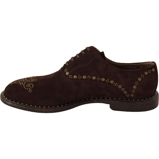 Dolce & Gabbana Elegant Brown Suede Studded Derby Shoes Dress Shoes brown-suede-marsala-derby-studded-shoes
