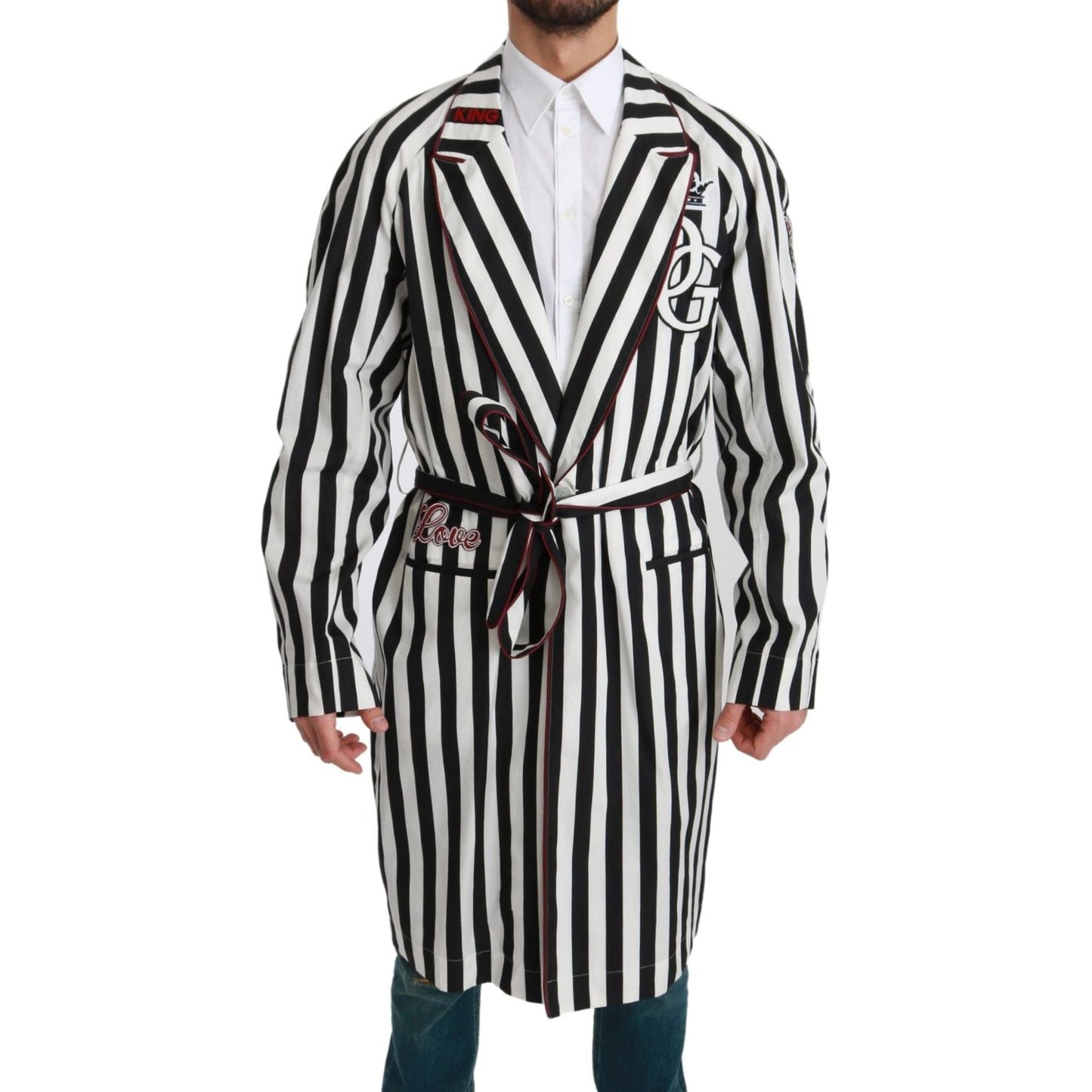 Dolce & Gabbana Elegant Belted Robe Nightgown in Black & White black-coat-nightgown-white-cotton-robe IMG_0019-4c6448b4-91f.jpg