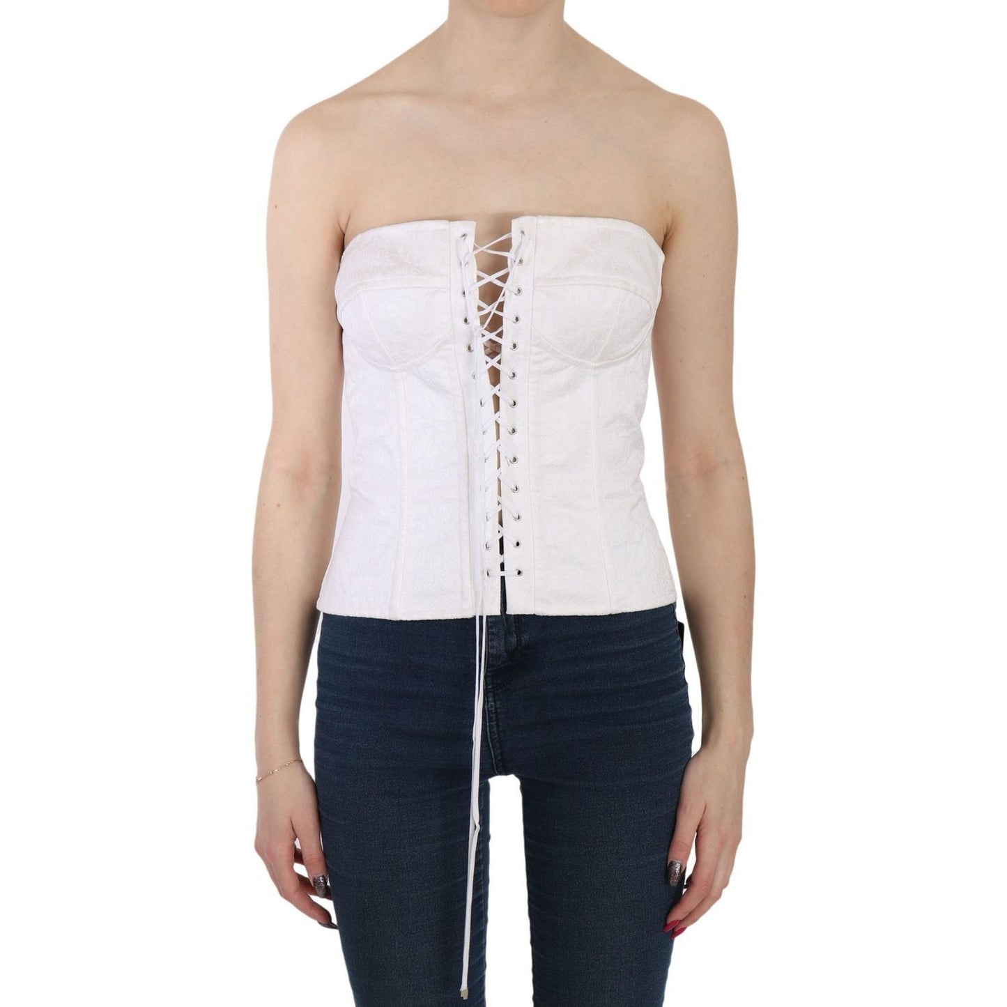 Dolce & Gabbana Elegant White Strapless Corset Top white-palermo-cotton-bustier-top-corset