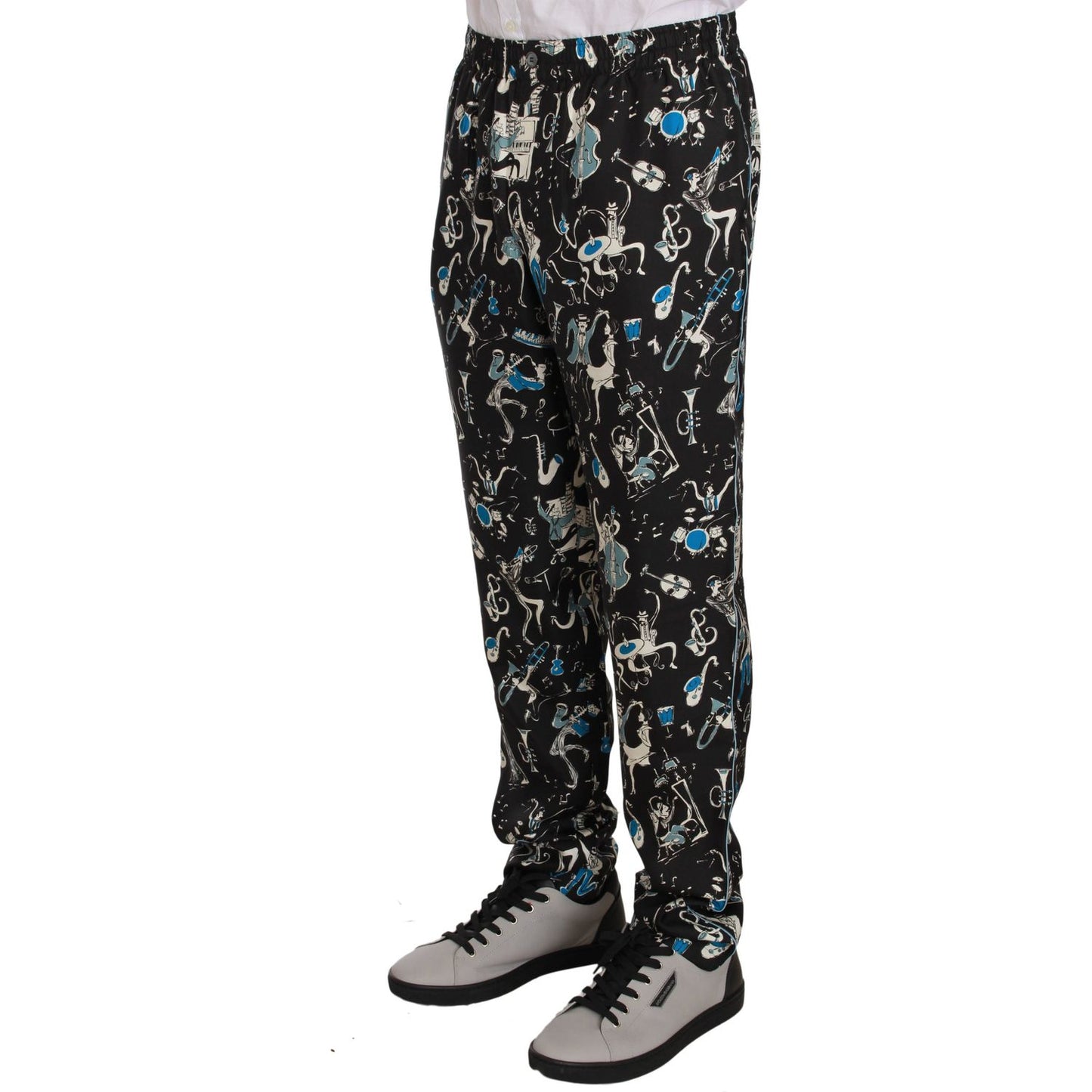 Dolce & Gabbana Elegant Silk Lounge Pants with Unique Print black-musical-instrument-sleepwear-pants Jeans & Pants