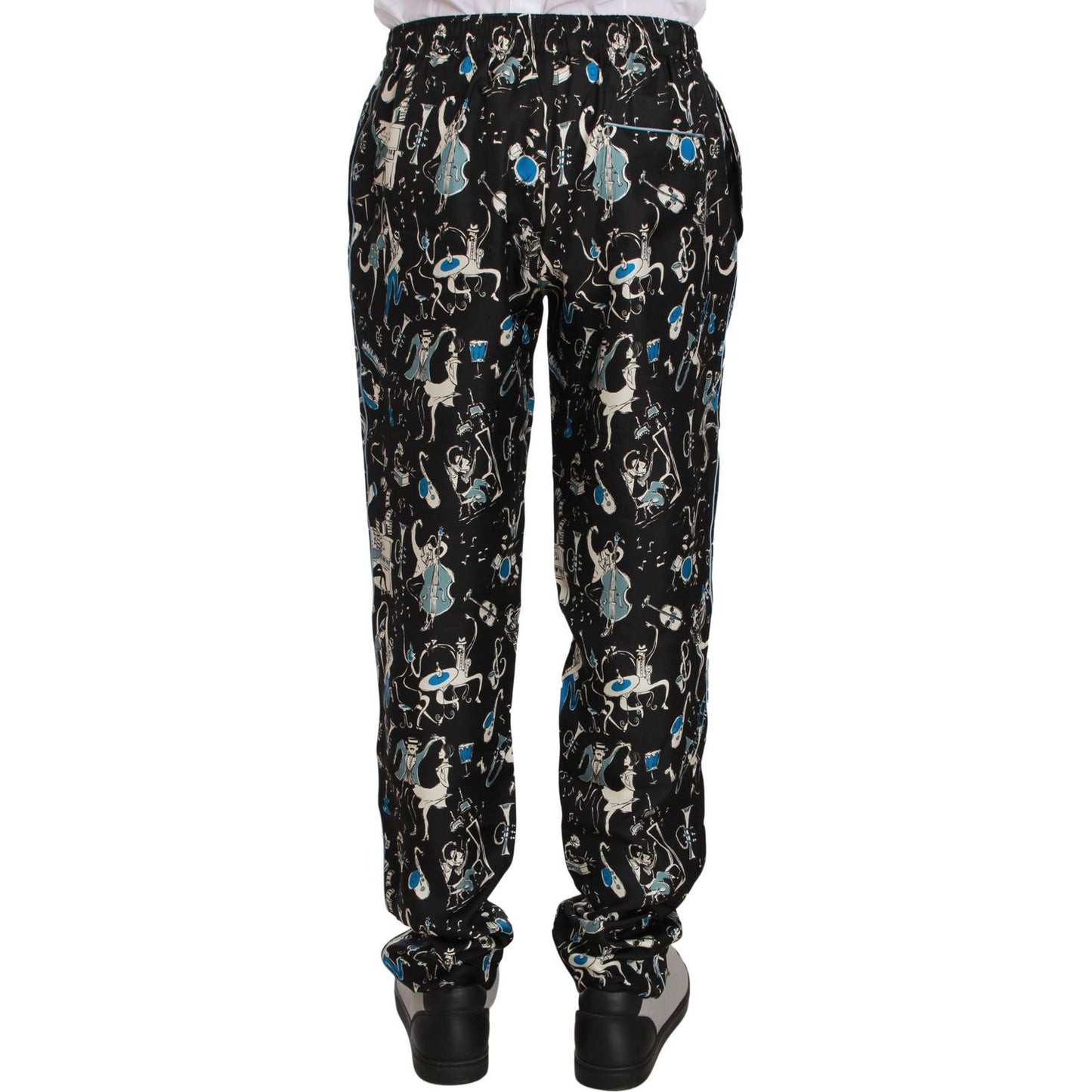 Dolce & Gabbana Elegant Silk Lounge Pants with Unique Print black-musical-instrument-sleepwear-pants Jeans & Pants