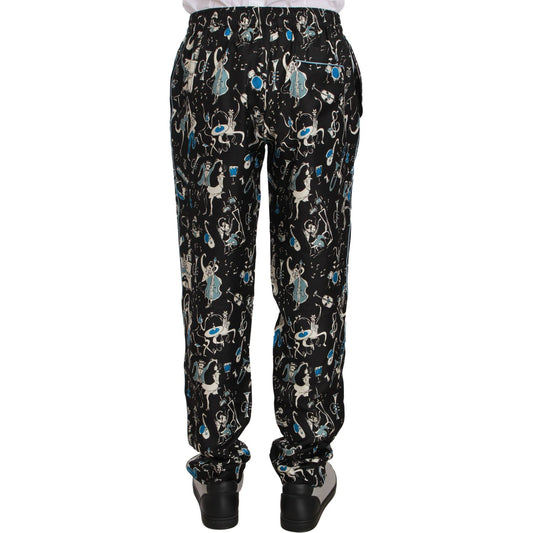 Dolce & Gabbana Elegant Silk Lounge Pants with Unique Print Jeans & Pants black-musical-instrument-sleepwear-pants