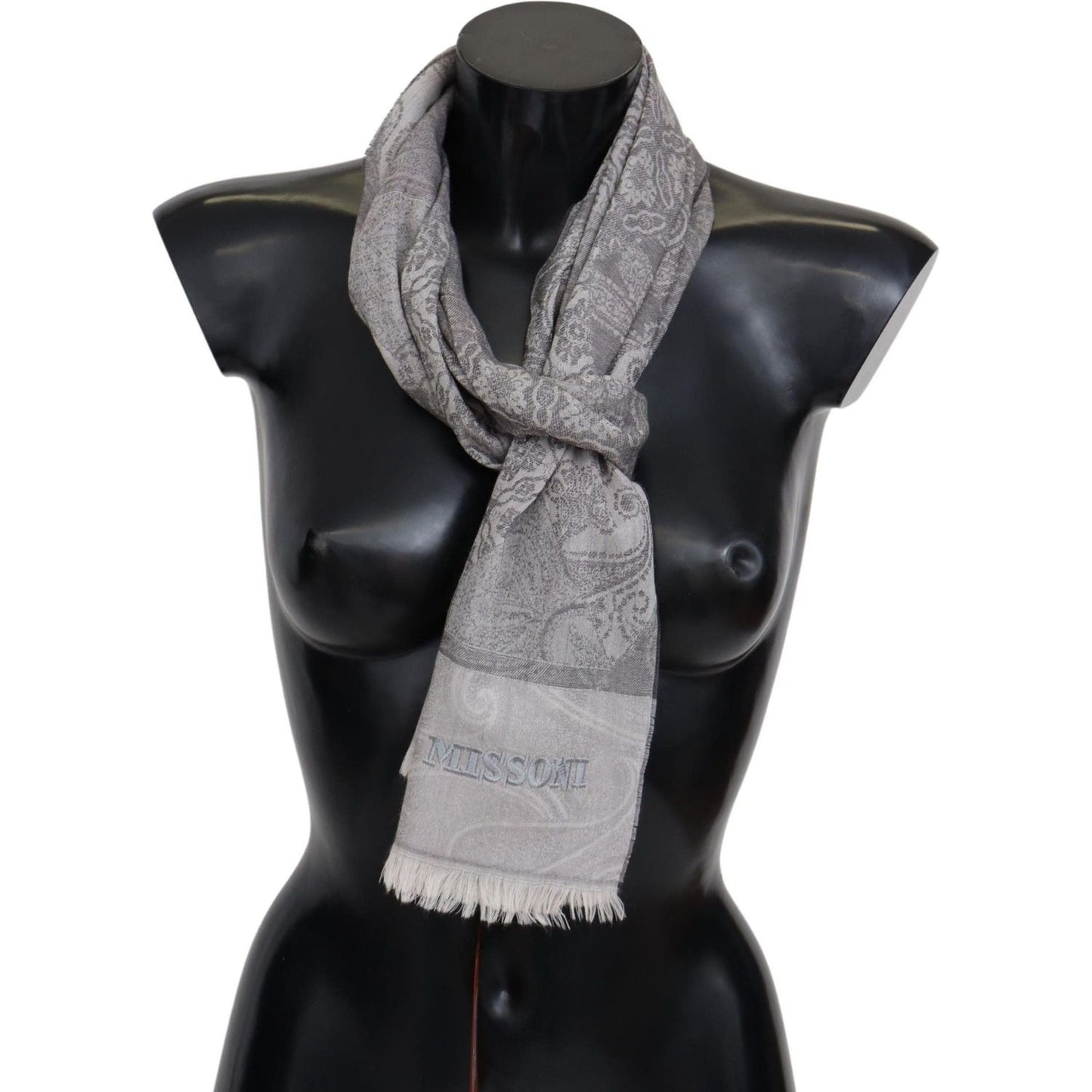Missoni Elegant Paisley Wool Scarf in Gray gray-paisley-wool-unisex-neck-wrap-scarf