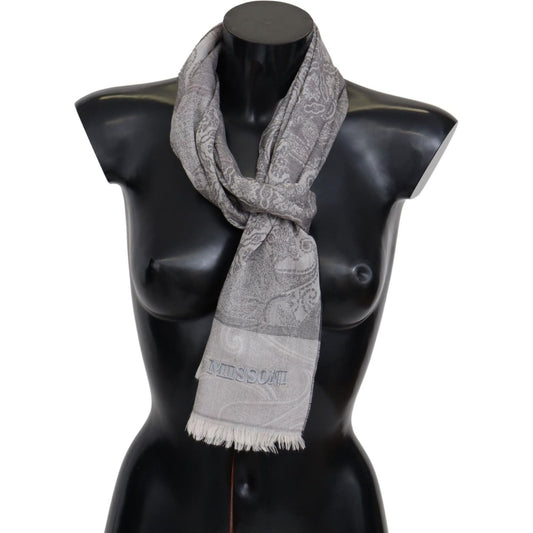 Missoni Elegant Paisley Wool Scarf in Gray gray-paisley-wool-unisex-neck-wrap-scarf