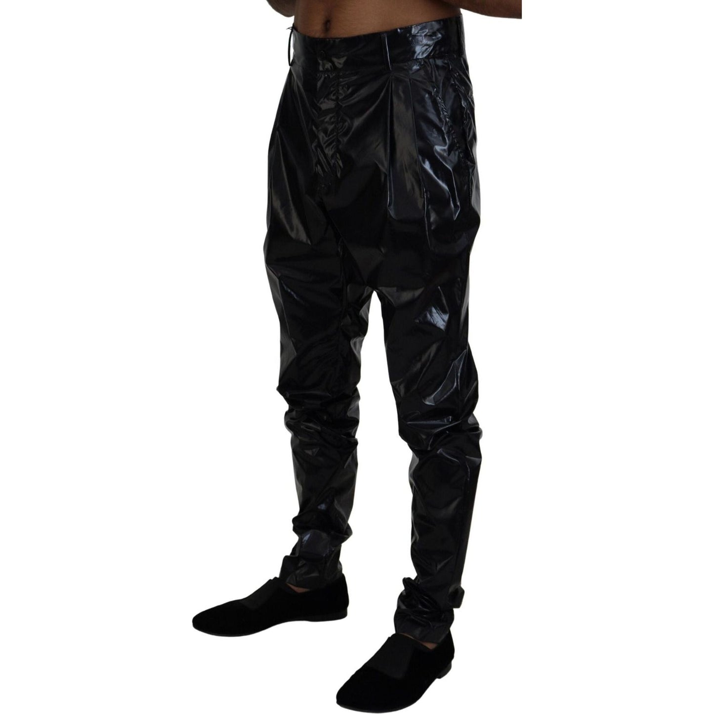Dolce & Gabbana Sleek Italian Black MainLine Pants black-shining-nylon-skinny-men-pants