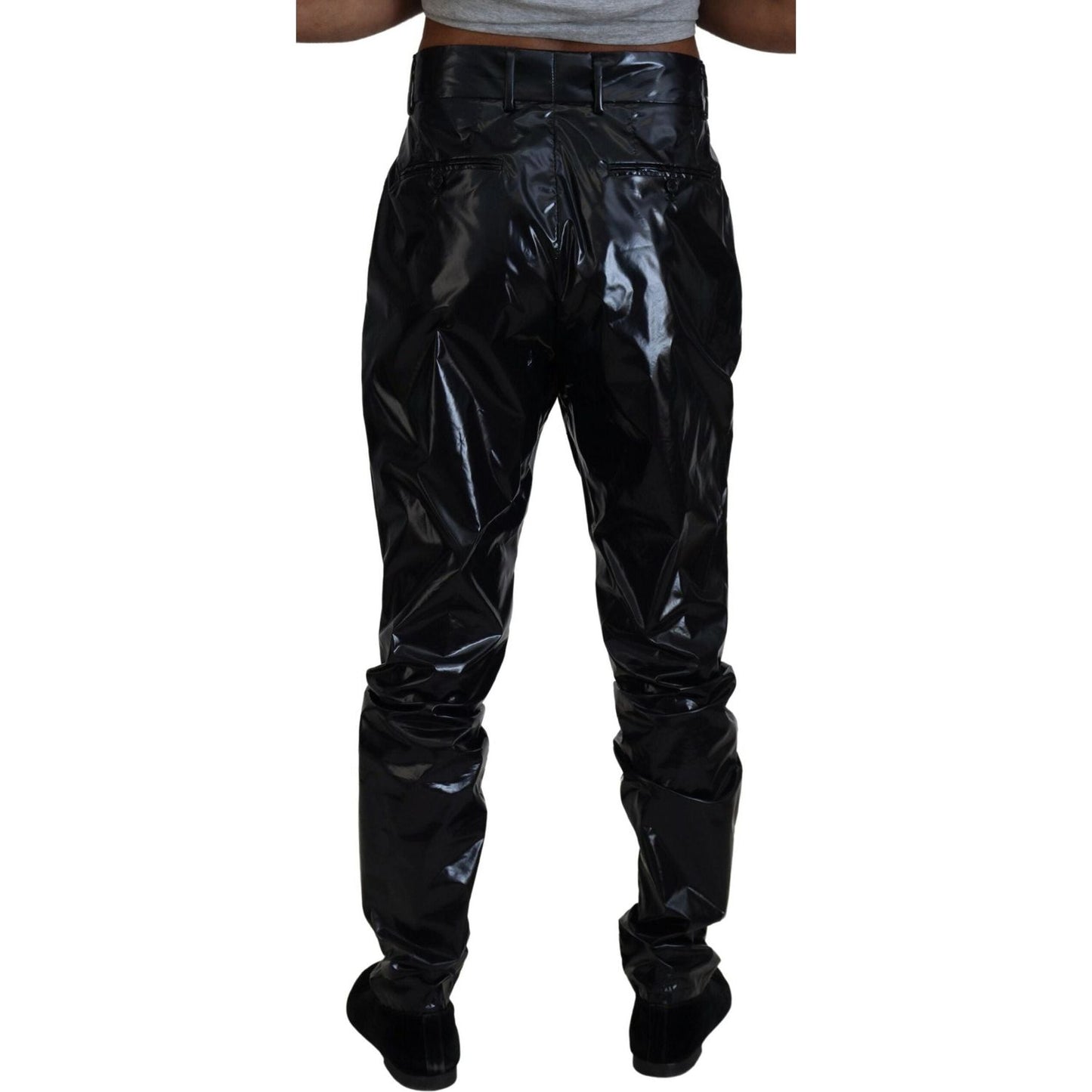 Dolce & Gabbana Sleek Italian Black MainLine Pants black-shining-nylon-skinny-men-pants