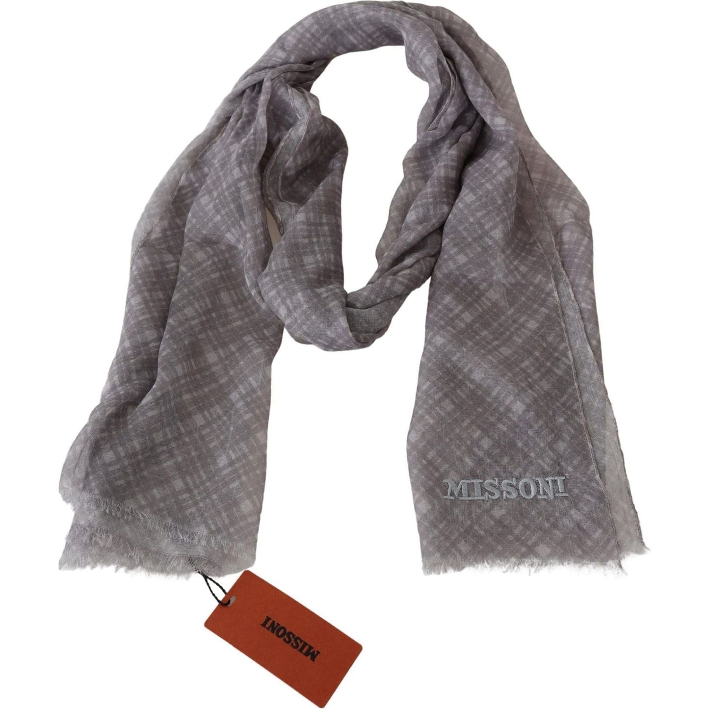 Missoni Elegant Wool Silk Blend Plaid Scarf gray-plaid-wool-unisex-neck-wrap-scarf