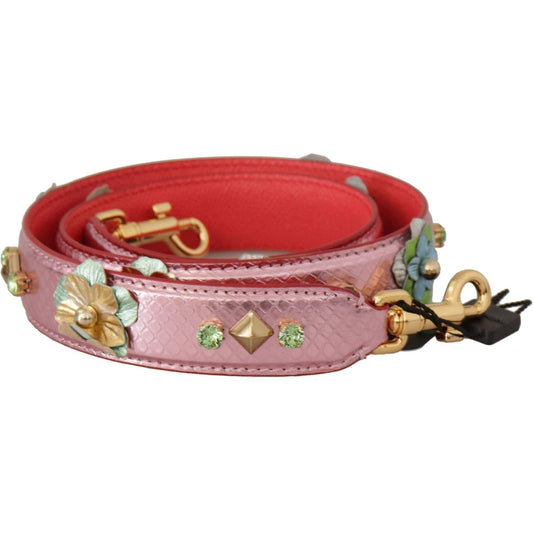 Dolce & Gabbana Elegant Metallic Pink Leather Shoulder Strap metallic-pink-leather-studded-shoulder-strap