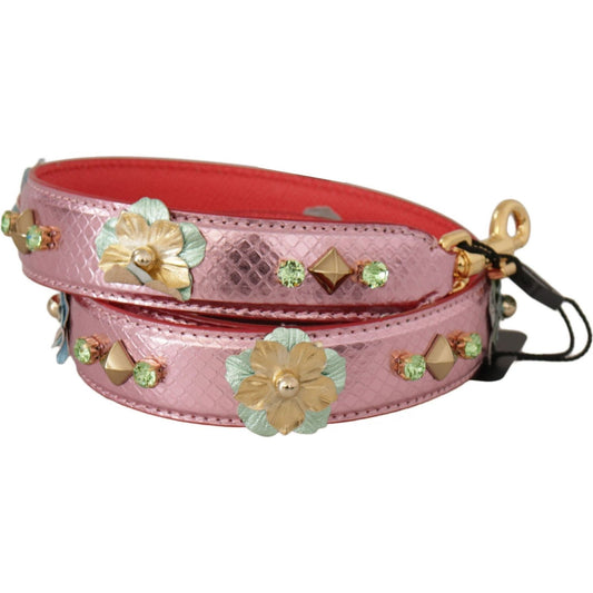 Dolce & Gabbana Elegant Metallic Pink Leather Shoulder Strap metallic-pink-leather-studded-shoulder-strap