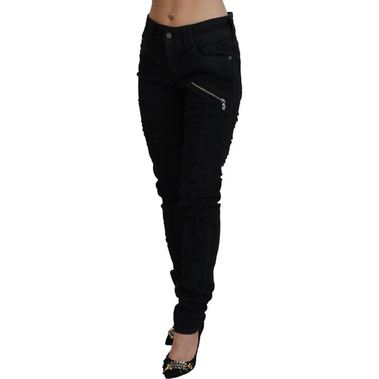 John Galliano Chic Mid Waist Flared Black Jeans black-cotton-mid-waist-skinny-slim-fit-denim-jeans
