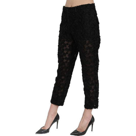 Dolce & Gabbana Elegant Straight Cropped Lace Trousers Jeans & Pants black-lace-straight-cropped-high-waist-pants