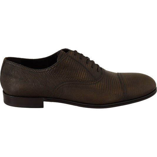 Dolce & Gabbana Elegant Shiny Leather Oxford Shoes Dress Shoes brown-lizard-leather-dress-oxford-shoes