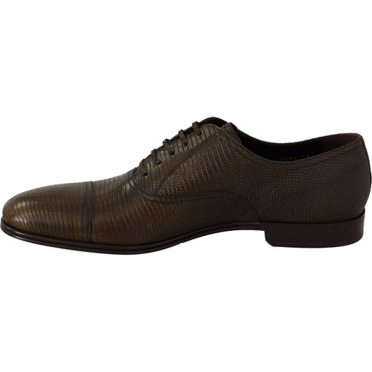 Dolce & Gabbana Elegant Shiny Leather Oxford Shoes Dress Shoes brown-lizard-leather-dress-oxford-shoes