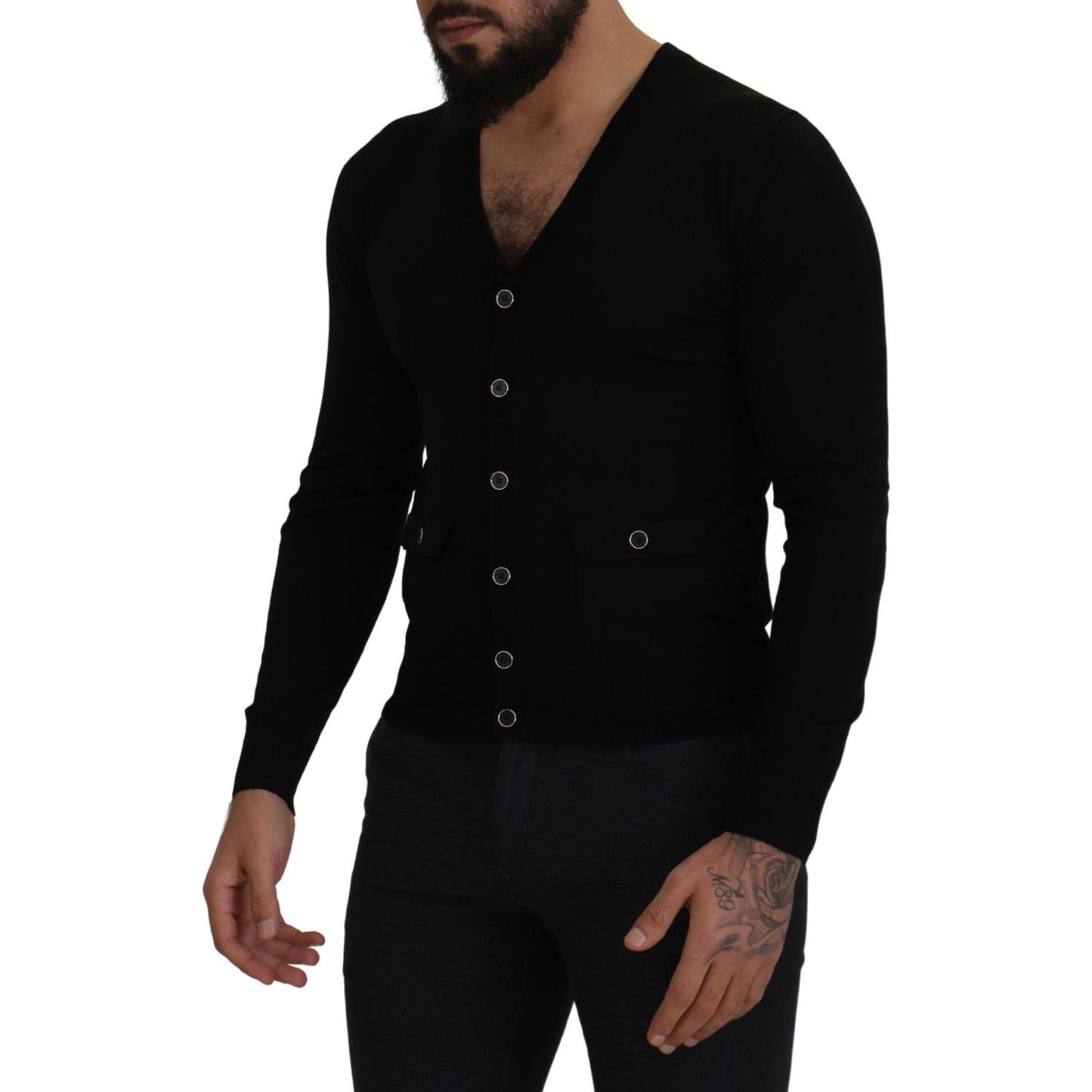 Dolce & Gabbana Elegant Wool Buttoned Black Cardigan black-wool-button-down-cardigan-sweater