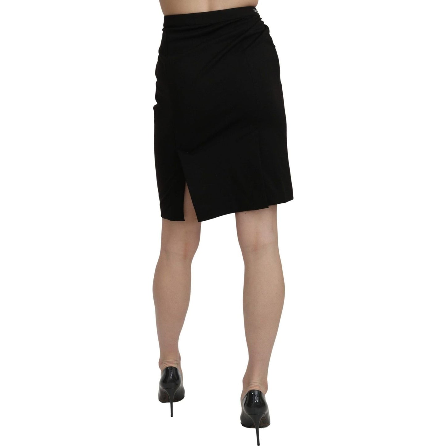GF Ferre Chic High Waist Black Linen Skirt black-high-waist-pencil-cut-knee-length-formal-skirt