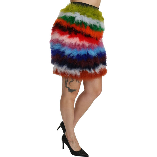 Dolce & Gabbana Chic Feather Embellished High Waist Skirt red-blue-high-waist-mini-feather-skirt