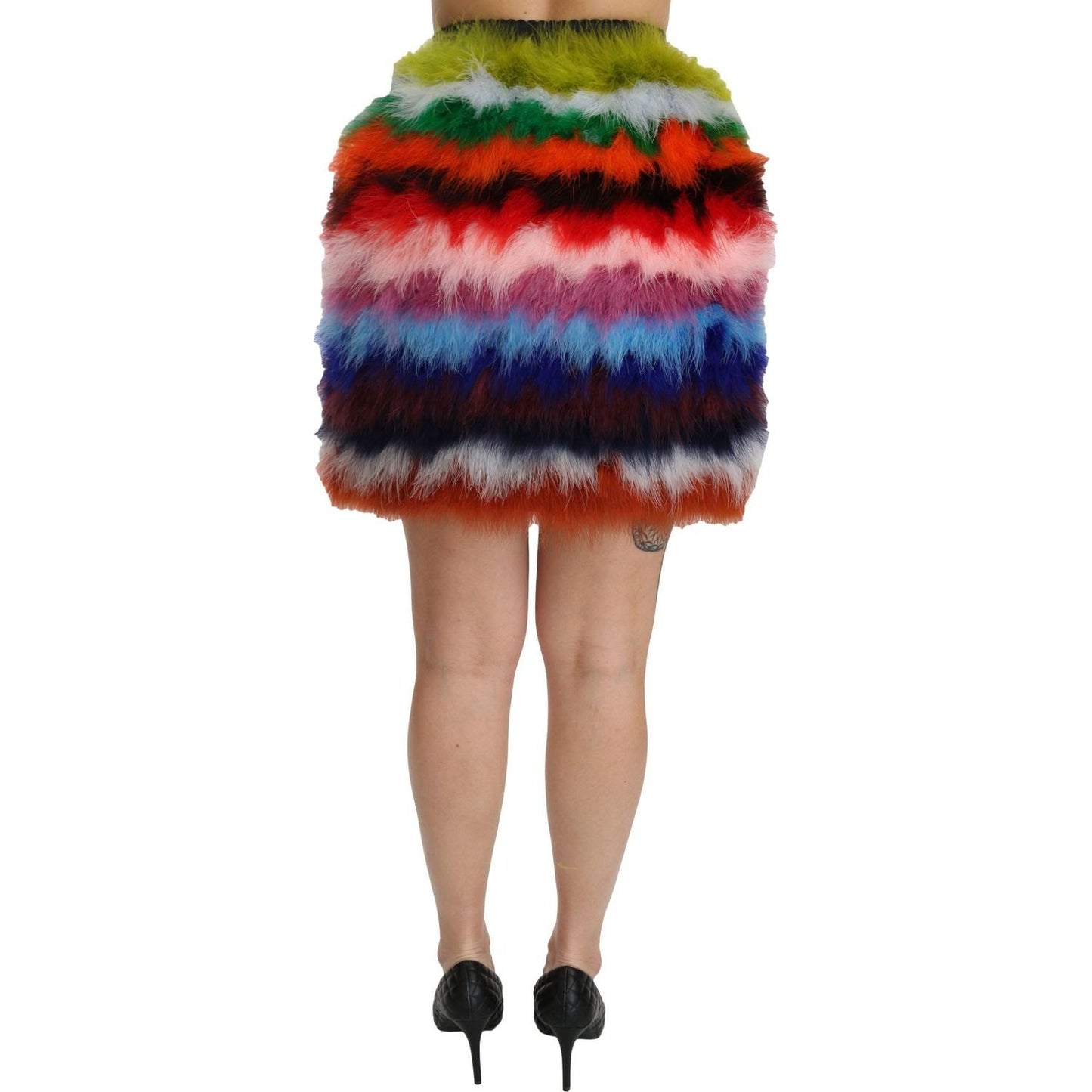 Dolce & Gabbana Chic Feather Embellished High Waist Skirt red-blue-high-waist-mini-feather-skirt