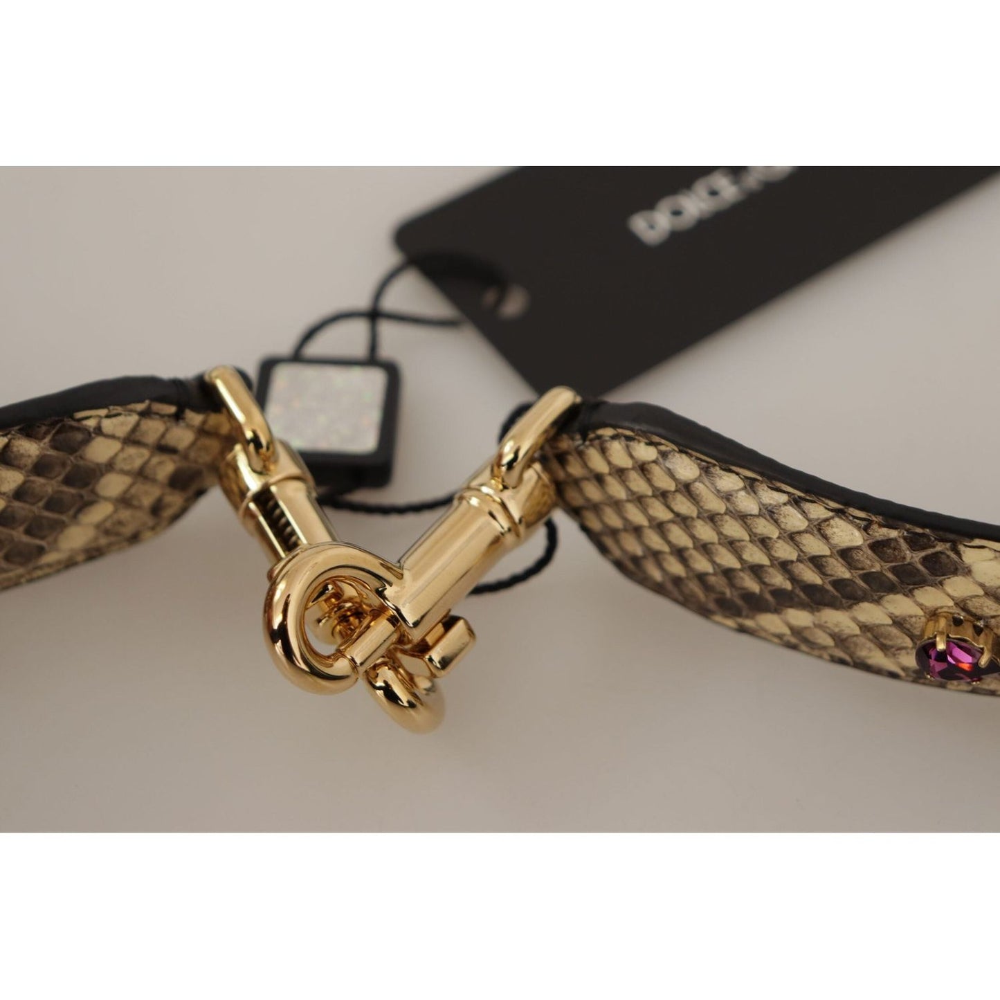 Dolce & Gabbana Elegant Beige Python Leather Shoulder Strap beige-exotic-leather-crystals-reversible-shoulder-strap