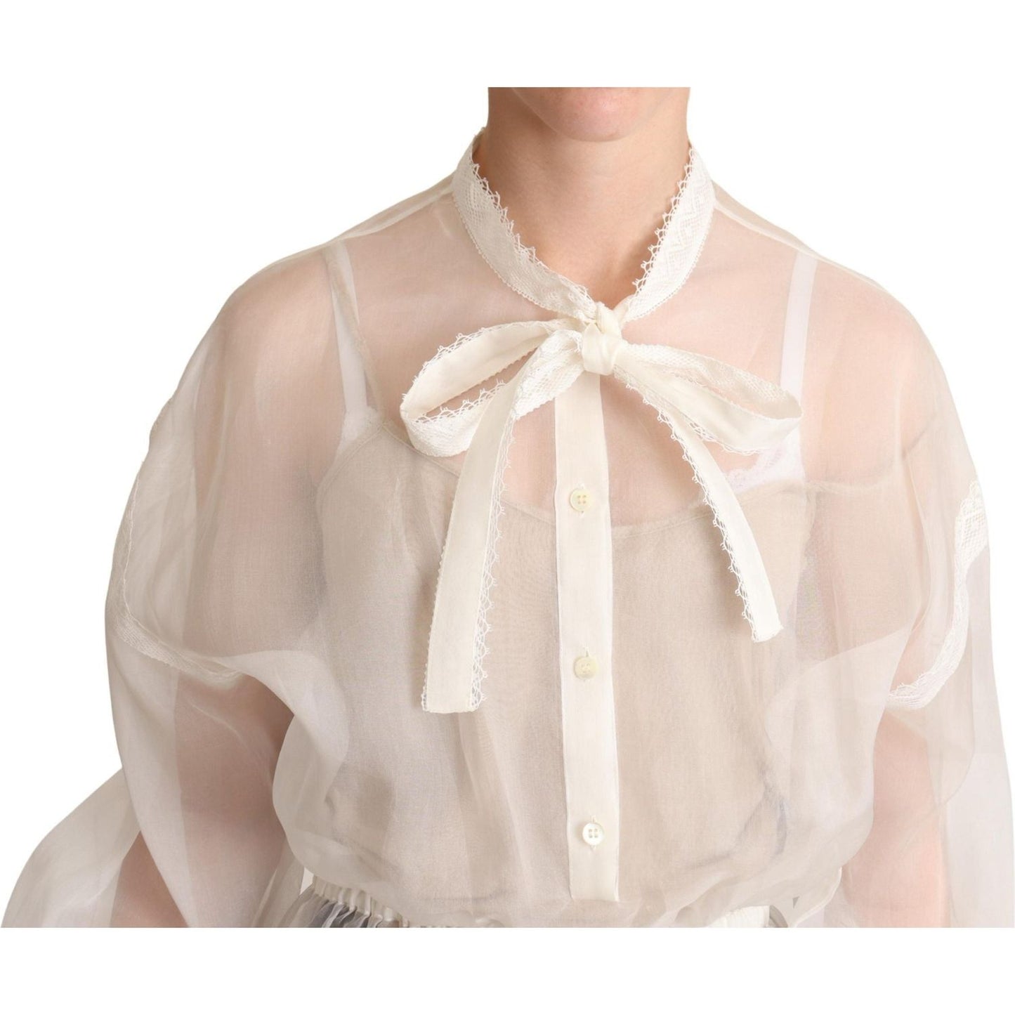 Dolce & Gabbana Elegant White Silk-Cotton Ascot Blouse white-ascot-collar-long-sleeves-blouse-top