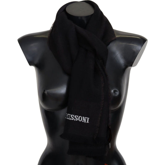 Missoni Elegant Black Wool Scarf with Logo Embroidery black-100-wool-unisex-neck-wrap-scarf-2