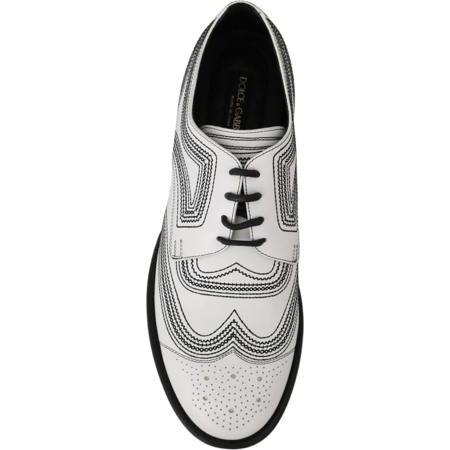 Dolce & Gabbana Elegant White Leather Derby Shoes white-leather-derby-formal-black-lace-shoes IMG_0067-1-733e7d19-b3e.jpg