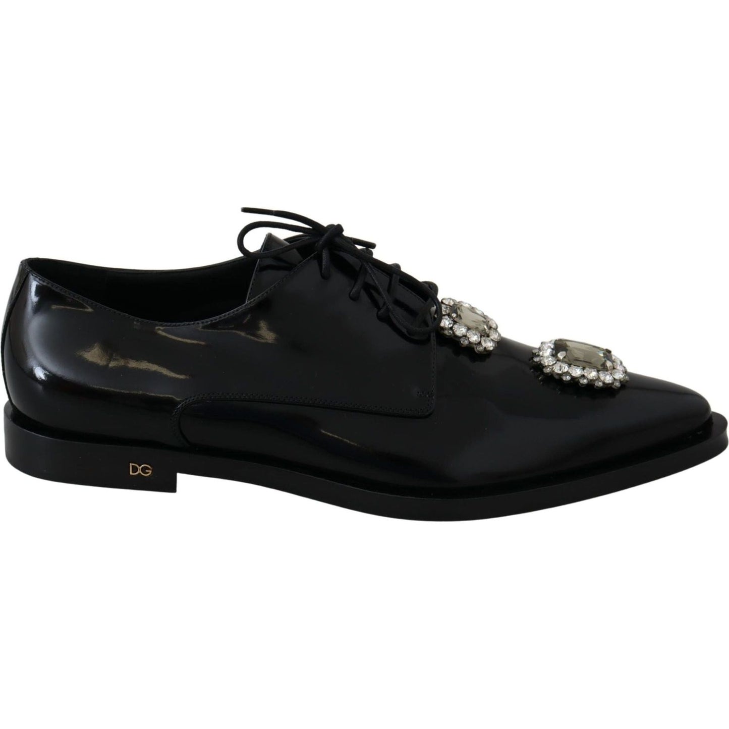 Dolce & Gabbana Crystal Embellished Derby Dress Shoes black-leather-crystal-lace-up-formal-shoes