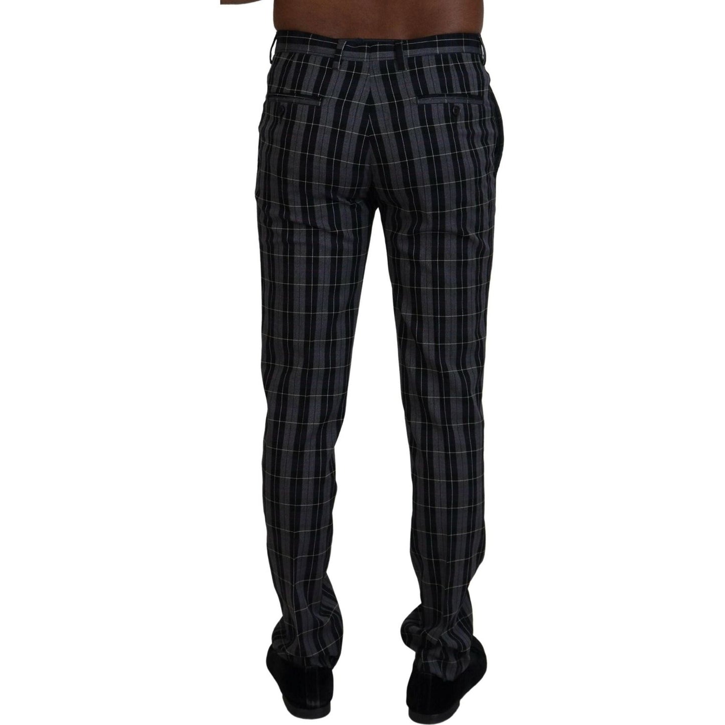 BENCIVENGA Elegant Gray Checkered Wool Chino Pants gray-checkered-slim-fit-men-pants-1
