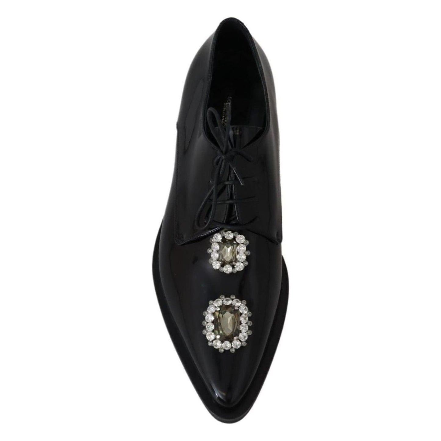 Dolce & Gabbana Crystal Embellished Derby Dress Shoes black-leather-crystal-lace-up-formal-shoes
