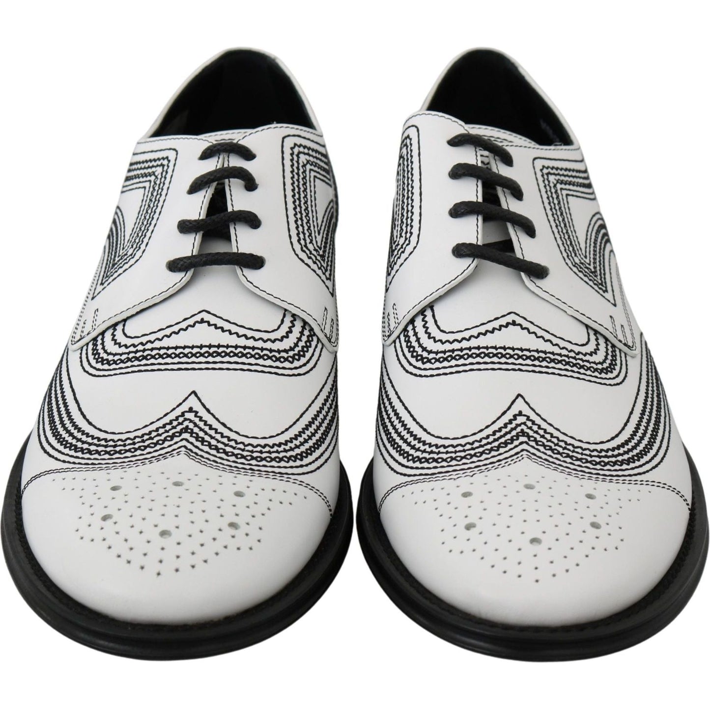 Dolce & Gabbana Elegant White Leather Derby Shoes white-leather-derby-formal-black-lace-shoes IMG_0070-2-ccecdb20-7cf.jpg
