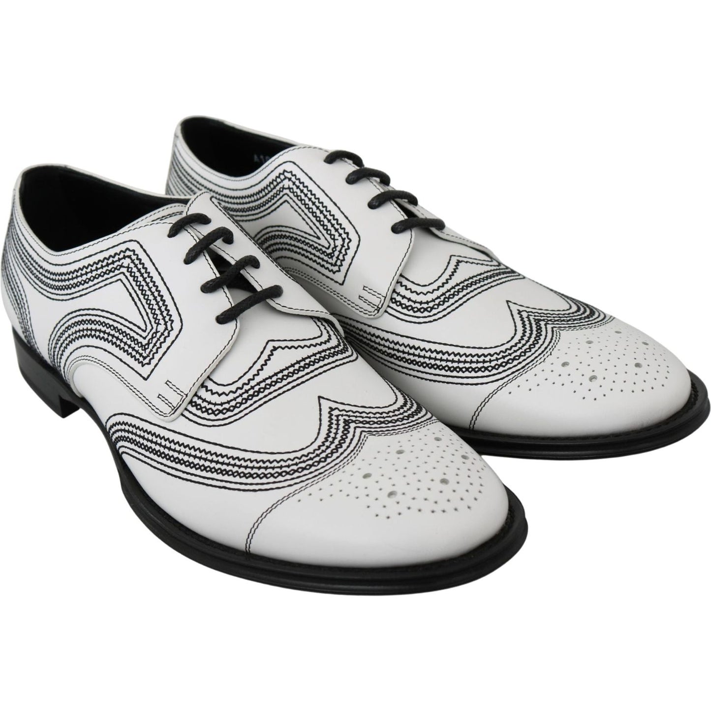 Dolce & Gabbana Elegant White Leather Derby Shoes white-leather-derby-formal-black-lace-shoes IMG_0071-3-scaled-974c8444-062.jpg