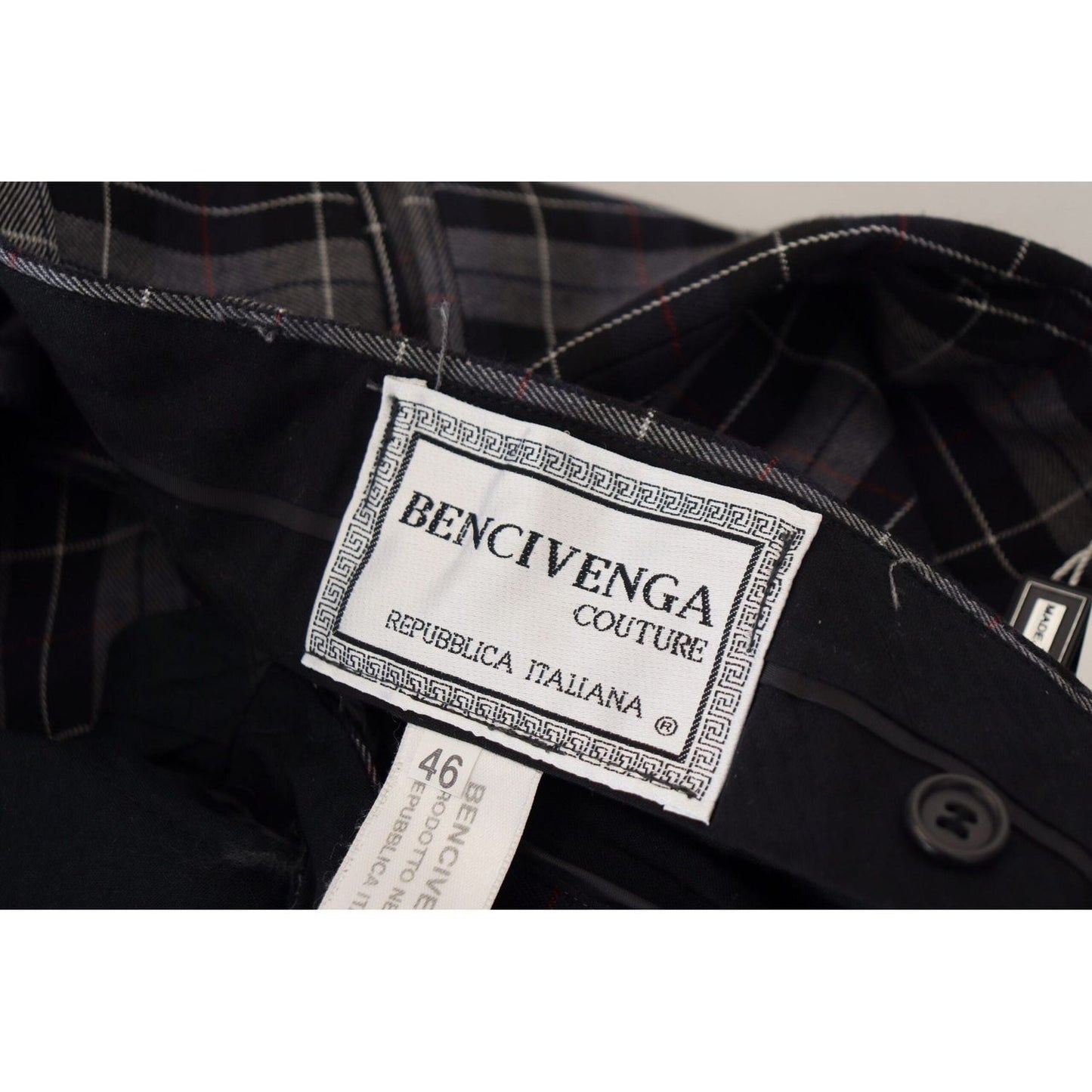 BENCIVENGAElegant Gray Checkered Wool Chino PantsMcRichard Designer Brands£119.00
