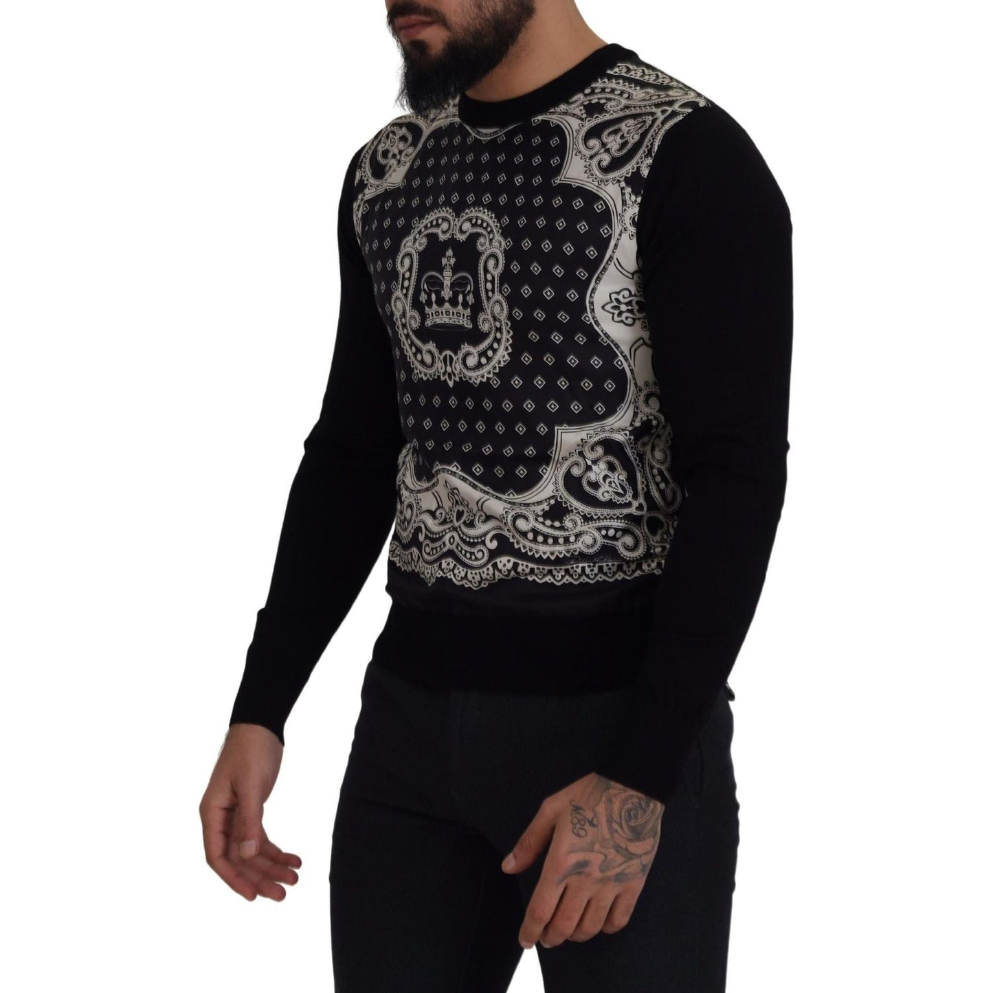 Dolce & Gabbana Elegant Wool Silk Blend Crewneck Sweater black-bandana-crewneck-pullover-sweater