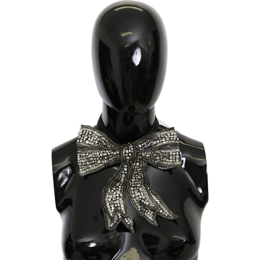 Dolce & Gabbana Elegant Silver Silk Bowtie silver-crystal-beaded-sequined-100-silk-catwalk-necklace-bowtie Necklace