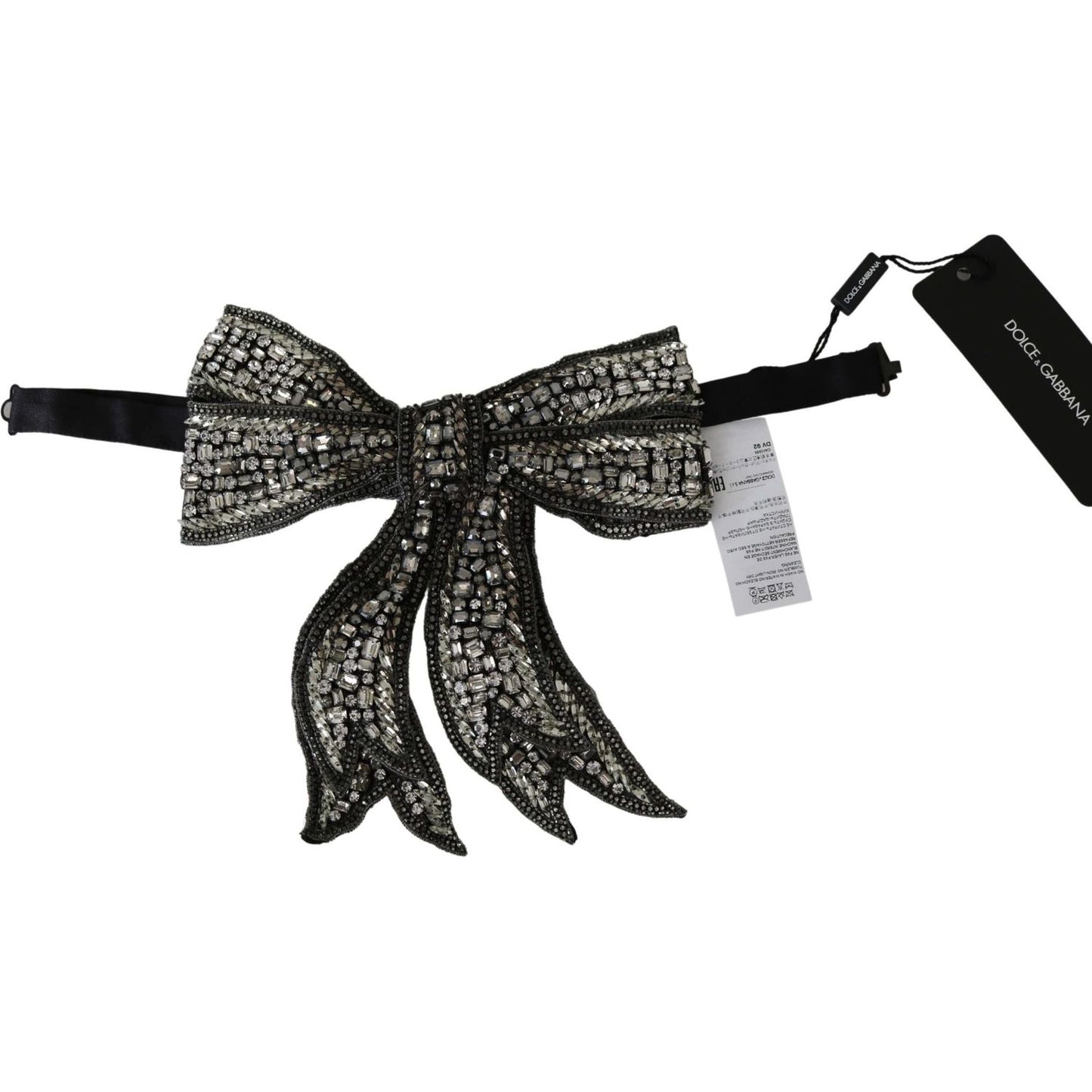 Dolce & Gabbana Elegant Silver Silk Bowtie Necklace silver-crystal-beaded-sequined-100-silk-catwalk-necklace-bowtie