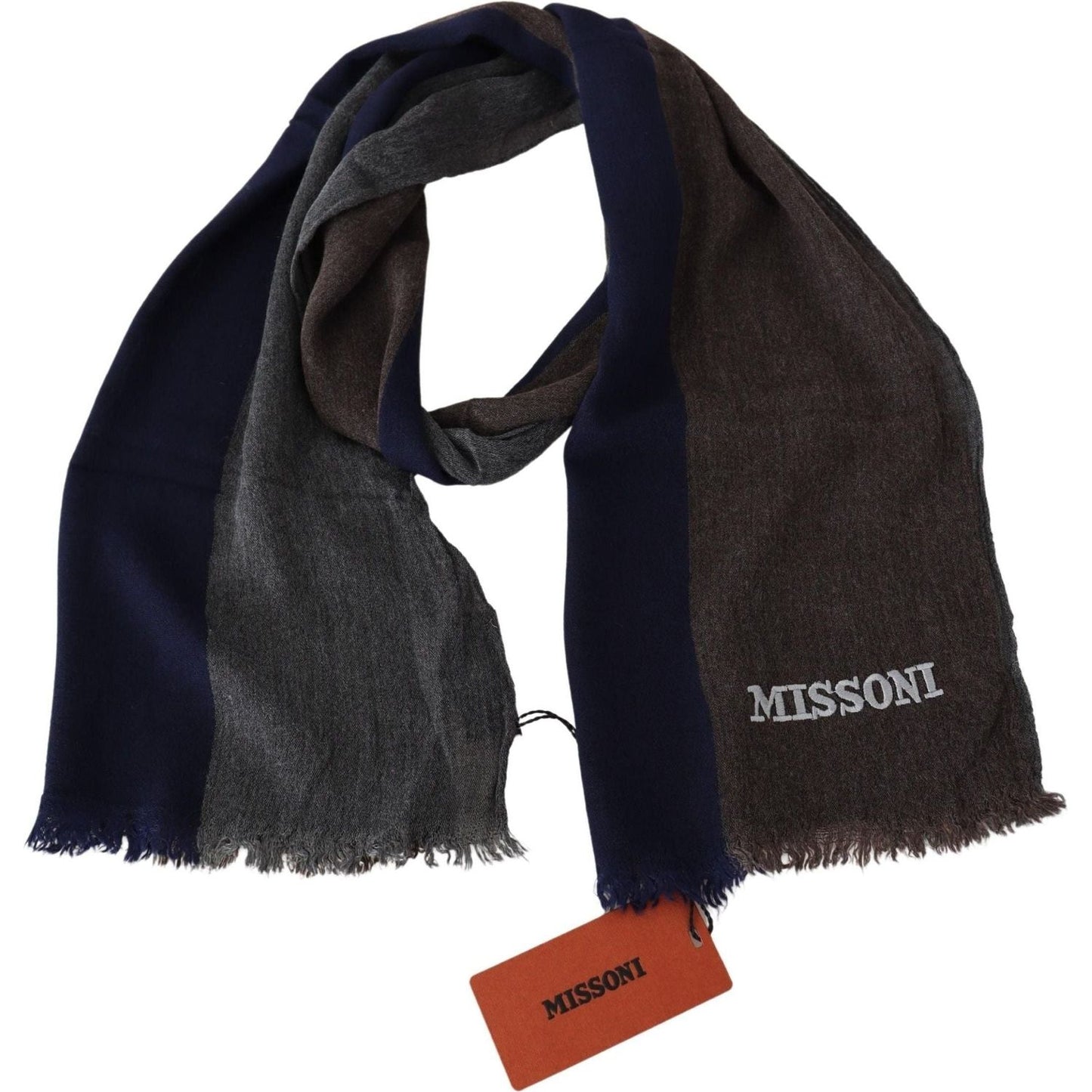 Missoni Elegant Multicolor Wool Scarf with Signature Embroidery multicolor-striped-wool-unisex-wrap-fringes-scarf