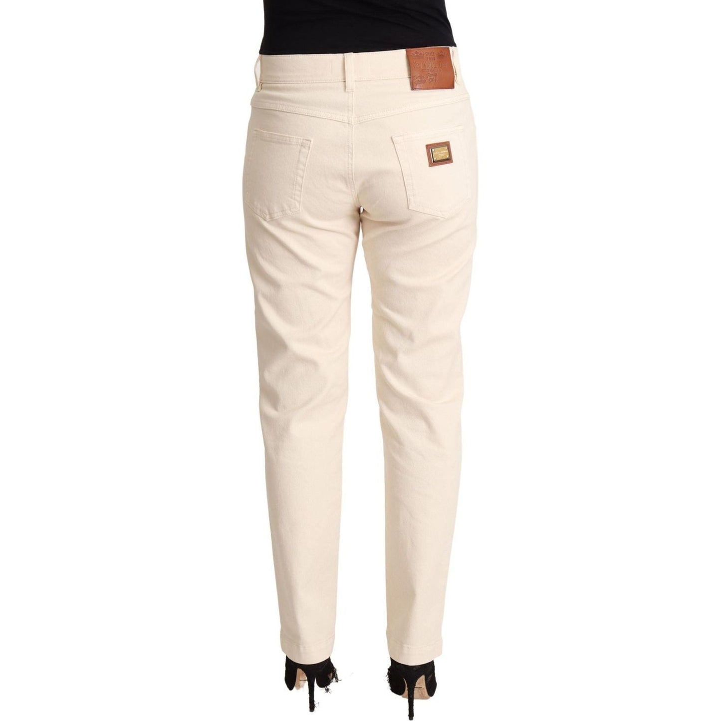Dolce & Gabbana Chic White Skinny Boyfriend Jeans with Logo Plaque white-cotton-skinny-denim-women-jeans-pants